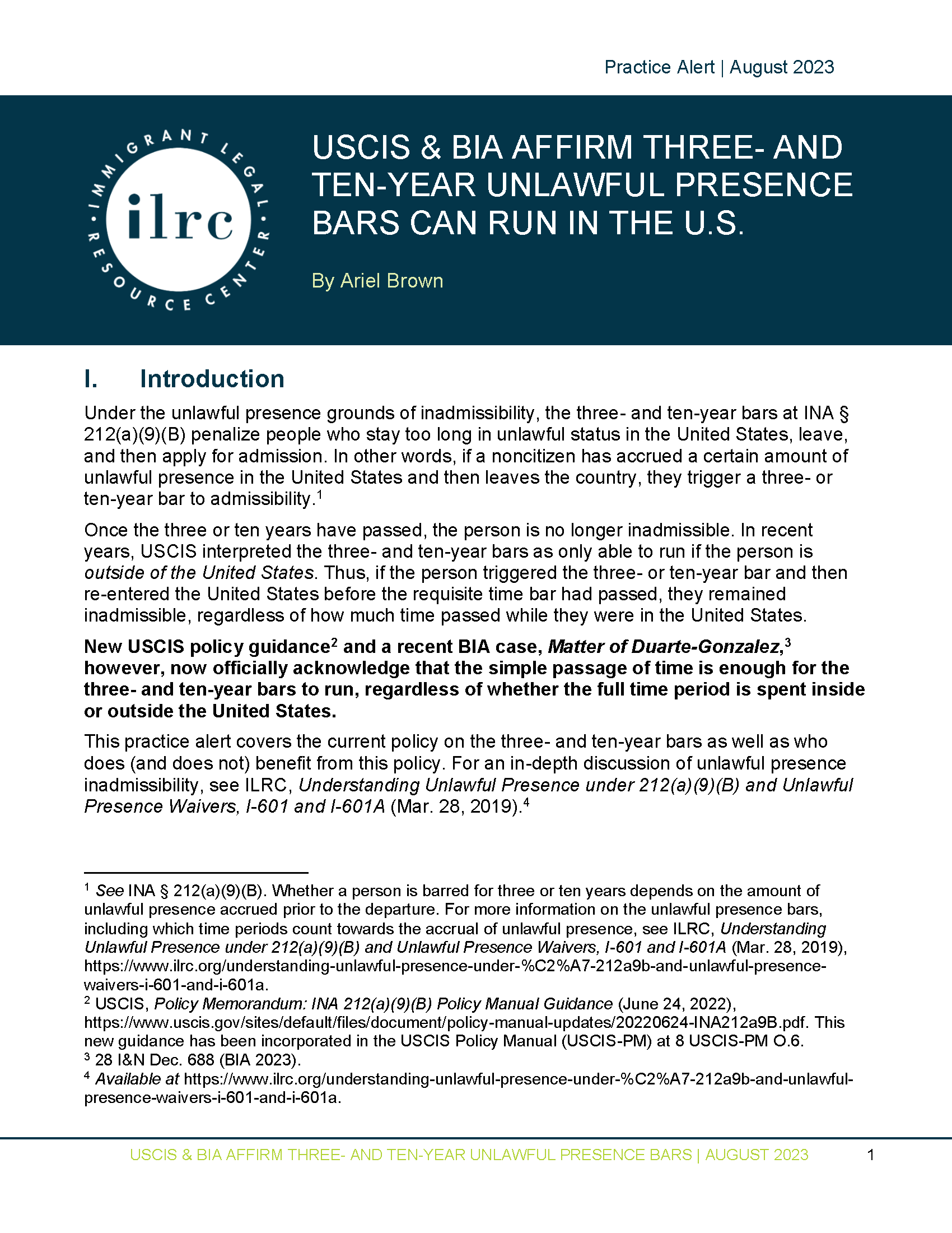 Practice Alert USCIS & BIA Affirm Three and TenYear Unlawful